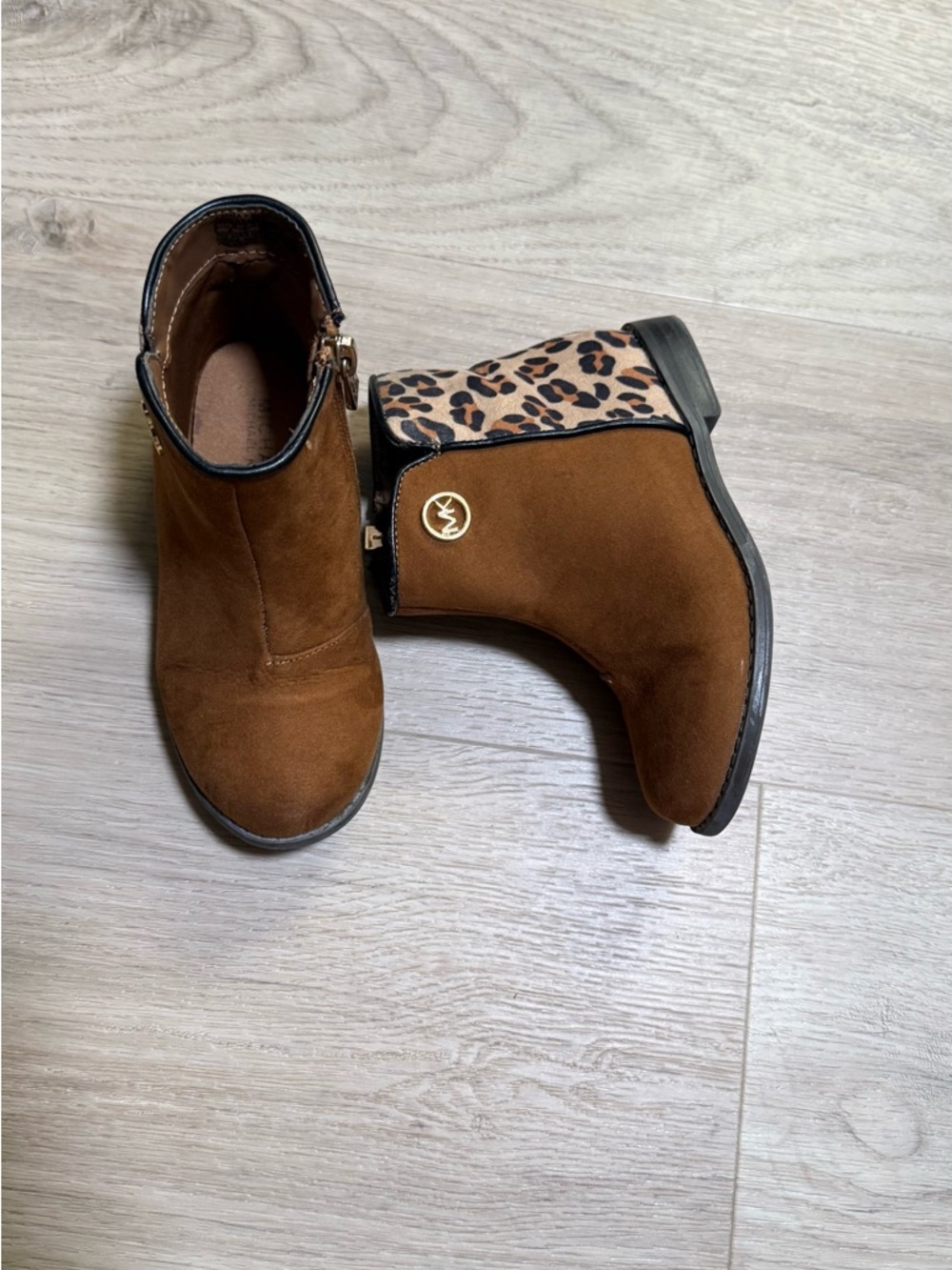 Michael Kors Brown Suede Ankle Boots with Leopard Accent